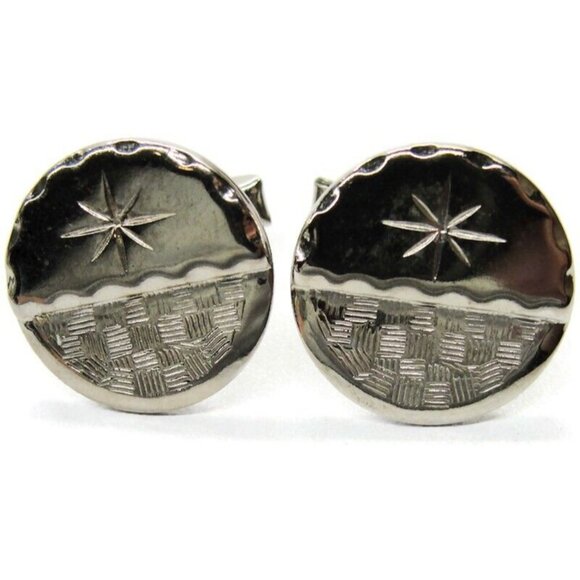 Round Starburst Checkerboard Cufflinks Tux Shirt Dress Suit Vintage - Picture 3 of 6